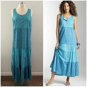 J. Jill Tiered Maxi Dress Small Teal Sleeveless Cotton Summer Resortwear Modest